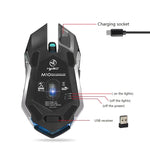 เมาส์เกมมิ่งออปติคอลไร้สายชาร์จได้ HXSJ M10 2.4GHz 6 ปุ่ม ไฟสีสันสดใส 2400DPI สำหรับคอมพิวเตอร์ตั้งโต๊ะ, M10