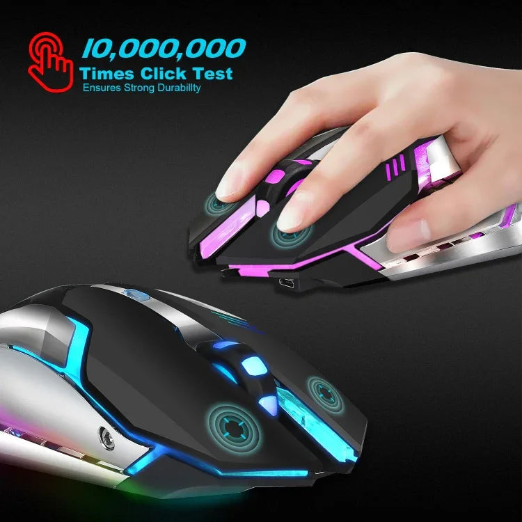 เมาส์เกมมิ่งออปติคอลไร้สายชาร์จได้ HXSJ M10 2.4GHz 6 ปุ่ม ไฟสีสันสดใส 2400DPI สำหรับคอมพิวเตอร์ตั้งโต๊ะ, M10