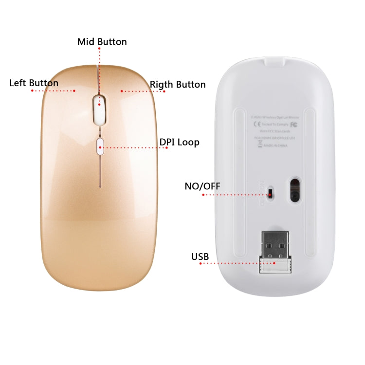 เมาส์ออปติคอลไร้เสียงไร้สาย 2.4GHz ปรับความละเอียด 1600DPI 3 ระดับ HXSJ M80 สีทอง ทองกุหลาบ เงิน ขาว ดำ เทา