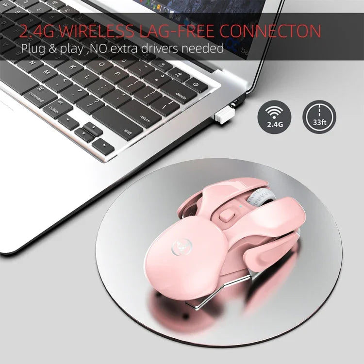 เมาส์ไร้สายปรับโหมด 3 ระดับ HXSJ T37 2.4GHz 1600dpi แบบเงียบ สีชมพู T37