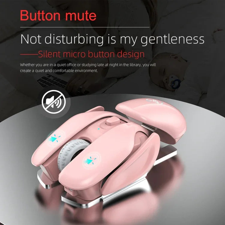 เมาส์ไร้สายปรับโหมด 3 ระดับ HXSJ T37 2.4GHz 1600dpi แบบเงียบ สีชมพู T37