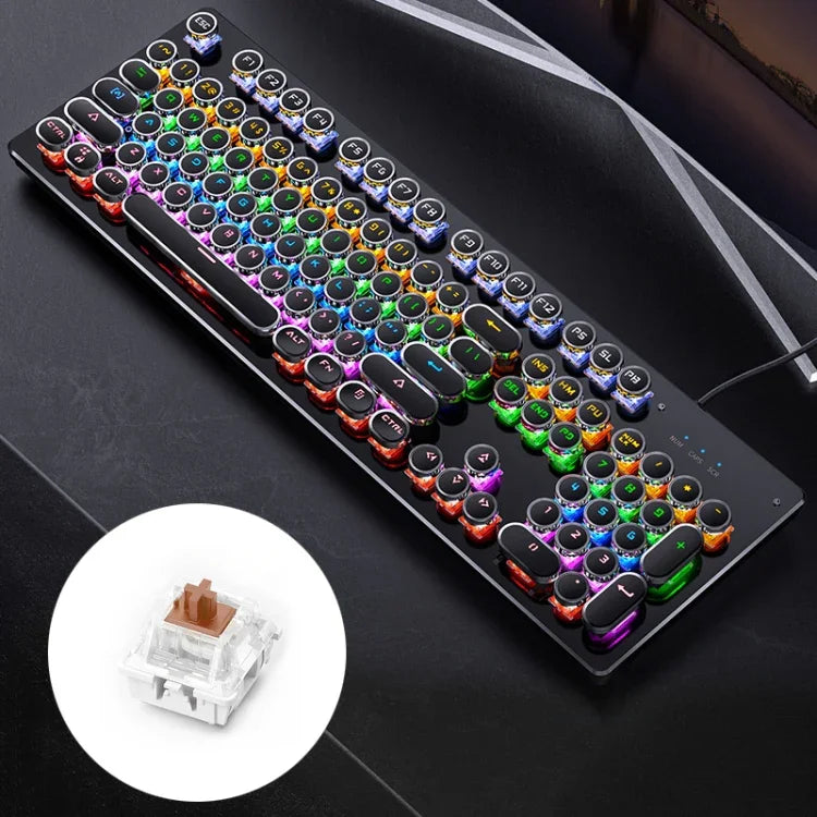 คีย์บอร์ดเกมมิ่งมีสาย USB YINDIAO Electroplating Punk Mixed Light แบบกลไก สวิตช์ชา สีดำ Electroplating Punk, สวิตช์ชา (สีดำ)