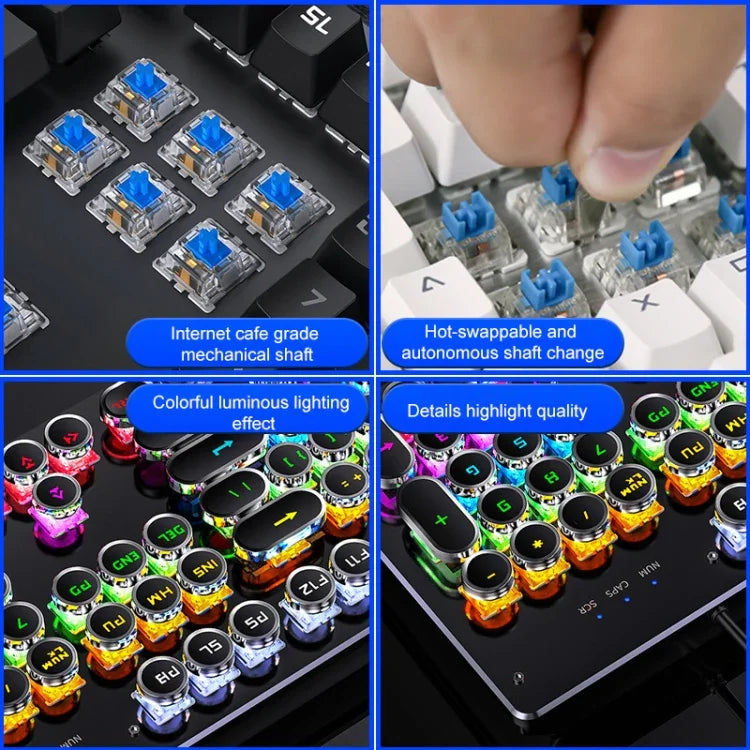 คีย์บอร์ดเกมมิ่งมีสาย USB YINDIAO Electroplating Punk Mixed Light แบบกลไก สวิตช์ชา สีดำ Electroplating Punk, สวิตช์ชา (สีดำ)