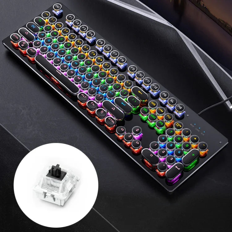 คีย์บอร์ดเกมมิ่งมีสาย USB YINDIAO Electroplating Punk Mixed Light แบบกลไก สวิตช์ดำ Electroplating Punk, สวิตช์ดำ (สีดำ)