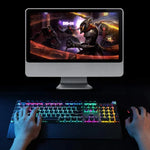 คีย์บอร์ดเกมมิ่งมีสาย USB AULA F2088 108 ปุ่ม แบบกลไก สวิตช์สีน้ำเงิน พร้อมไฟผสมและปุ่มโลหะ สวิตช์สีน้ำเงิน สีเงิน
