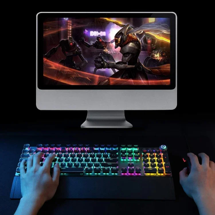 คีย์บอร์ดเกมมิ่งมีสาย USB AULA F2088 108 ปุ่ม แบบกลไก สวิตช์สีน้ำเงิน พร้อมไฟผสมและปุ่มโลหะ สวิตช์สีน้ำเงิน สีเงิน