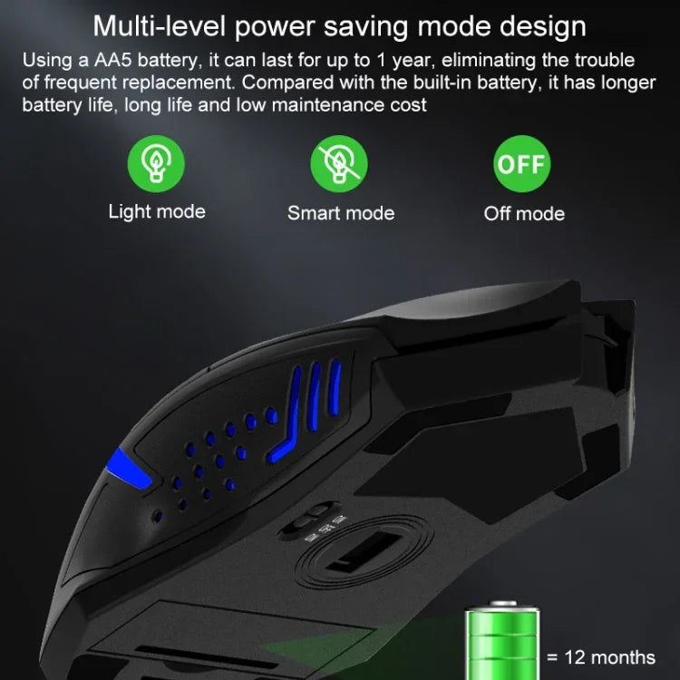 เมาส์เกมมิ่งไร้สายแบบเงียบ ET X-08 7 ปุ่ม 2400DPI 2.4G พร้อมตัวรับ USB และไฟหลังสีสันสดใส