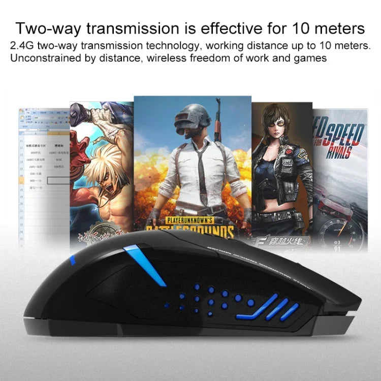 เมาส์เกมมิ่งไร้สายแบบเงียบ ET X-08 7 ปุ่ม 2400DPI 2.4G พร้อมตัวรับ USB และไฟหลังสีสันสดใส
