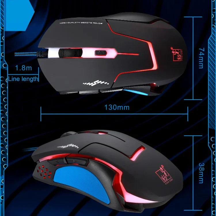 เมาส์เกมมิ่งมีสาย Chasing Leopard T7 USB 6 ปุ่ม 2400DPI ปรับความเร็วได้ 3 ระดับ พร้อมไฟหลังและน้ำหนักในตัว ความยาว: 1.8m, รุ่น T7