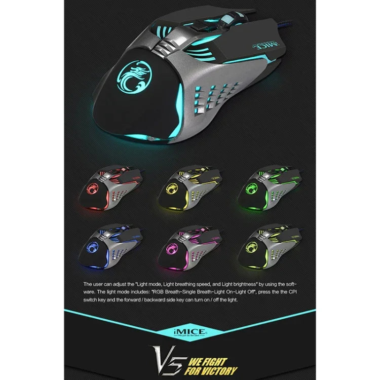 เมาส์เกมมิ่งมีสาย iMICE V5 USB 7 ปุ่ม 4000 DPI พร้อมไฟหลังสีสันสดใส สำหรับคอมพิวเตอร์ PC แล็ปท็อป, รุ่น V5 (สีขาว)