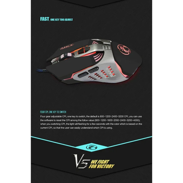 เมาส์เกมมิ่งมีสาย iMICE V5 USB 7 ปุ่ม 4000 DPI พร้อมไฟหลังสีสันสดใส สำหรับคอมพิวเตอร์ PC แล็ปท็อป, รุ่น V5 (สีขาว)