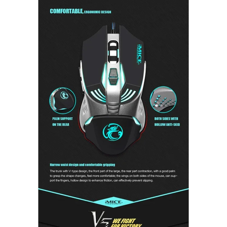 เมาส์เกมมิ่งมีสาย iMICE V5 USB 7 ปุ่ม 4000 DPI พร้อมไฟหลังสีสันสดใส สำหรับคอมพิวเตอร์ PC แล็ปท็อป, รุ่น V5 (สีขาว)