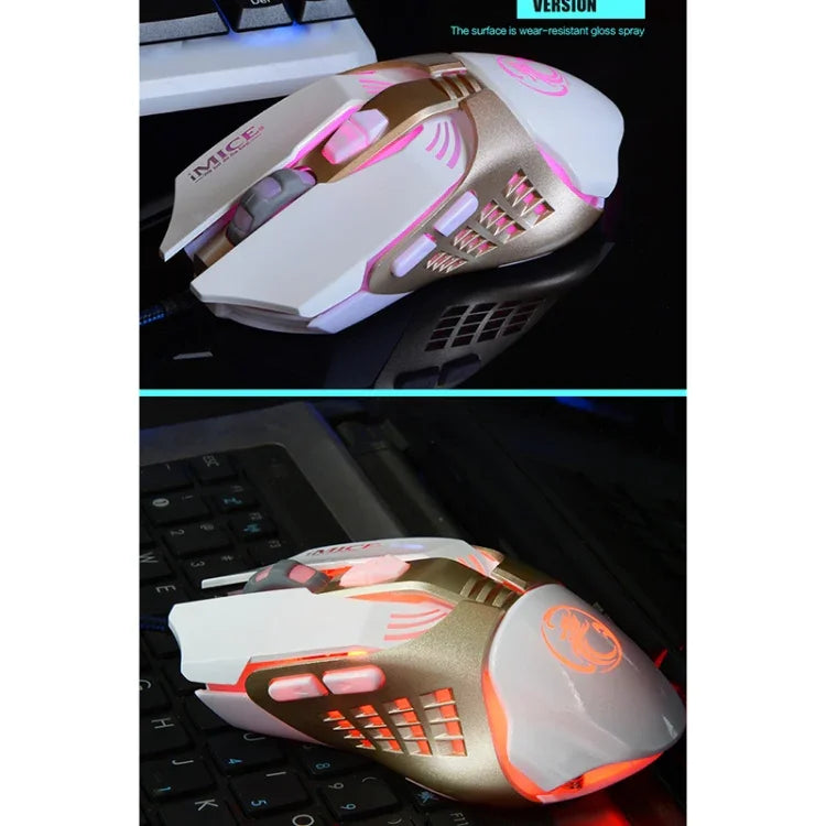 เมาส์เกมมิ่งมีสาย iMICE V5 USB 7 ปุ่ม 4000 DPI พร้อมไฟหลังสีสันสดใส สำหรับคอมพิวเตอร์ PC แล็ปท็อป, รุ่น V5 (สีขาว)