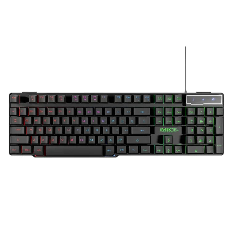 iMICE AK-600 คีย์บอร์ดเกมมิ่งมีสาย USB พร้อมแคปคีย์ลอยตัวเรืองแสง, แสงไฟหลังเรืองแสง (สีดำ)