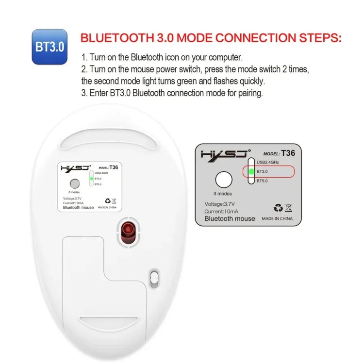HXSJ T36 เมาส์บลูทูธไร้สาย 2.4G Bluetooth 5.0+3.0 สามโหมดดีไซน์เงียบ