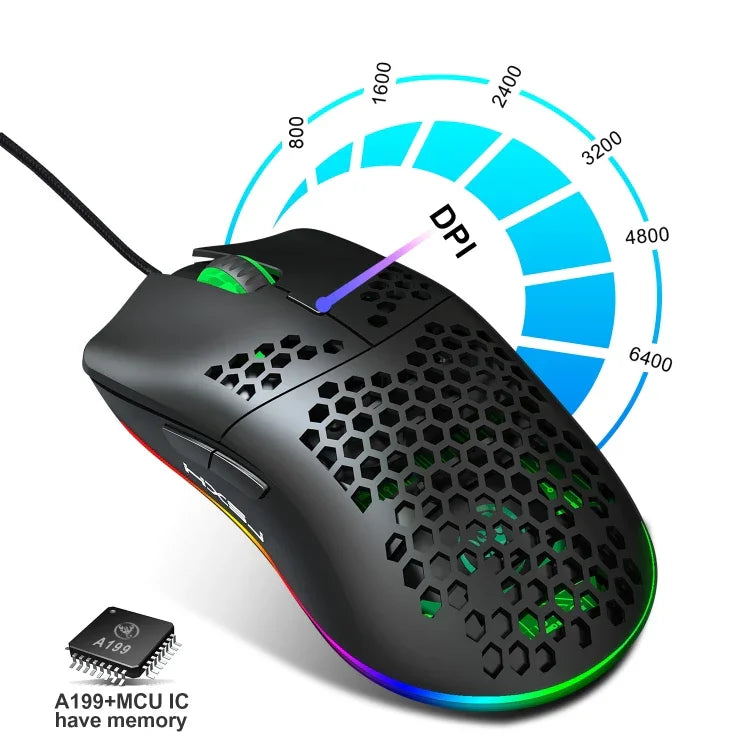 เมาส์เกมมิ่งมีสาย HXSJ J900 6 ปุ่ม ไฟ RGB โปรแกรมได้ (สีขาว), J900(สีดำ), J900(สีขาว)