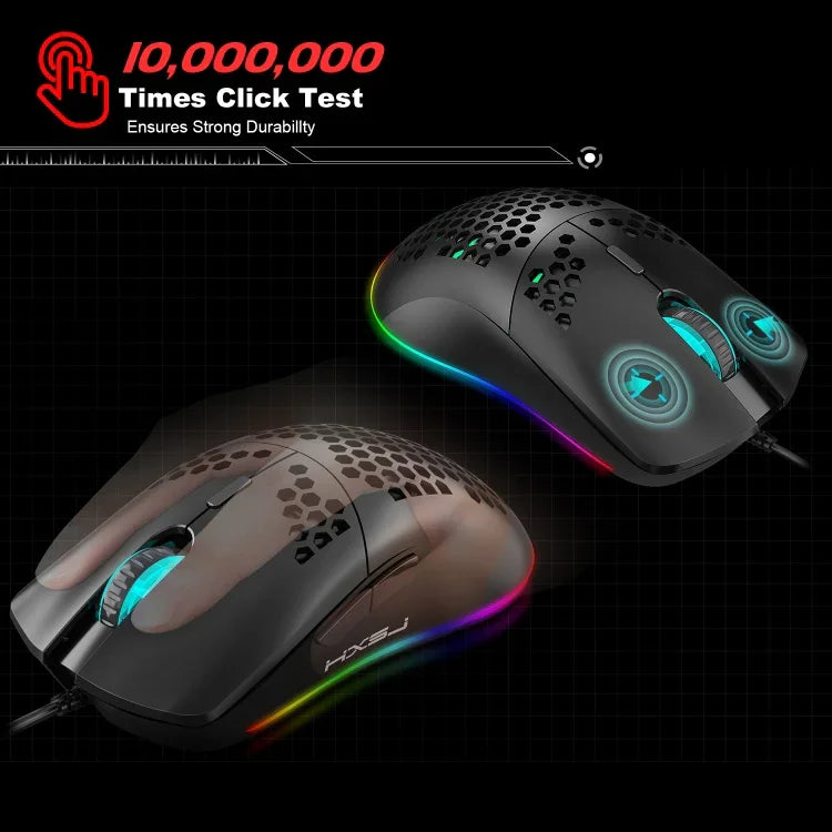 เมาส์เกมมิ่งมีสาย HXSJ J900 6 ปุ่ม ไฟ RGB โปรแกรมได้ (สีขาว), J900(สีดำ), J900(สีขาว)