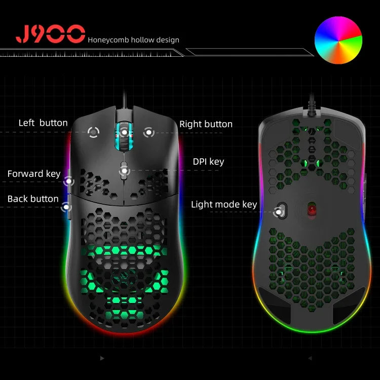 เมาส์เกมมิ่งมีสาย HXSJ J900 6 ปุ่ม ไฟ RGB โปรแกรมได้ (สีขาว), J900(สีดำ), J900(สีขาว)