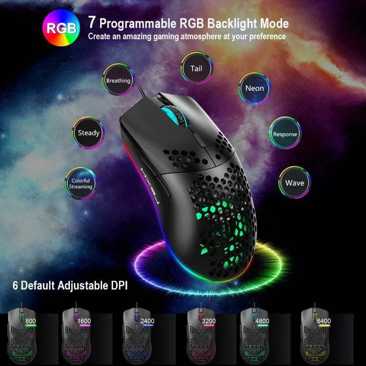 เมาส์เกมมิ่งมีสาย HXSJ J900 6 ปุ่ม ไฟ RGB โปรแกรมได้ (สีขาว), J900(สีดำ), J900(สีขาว)
