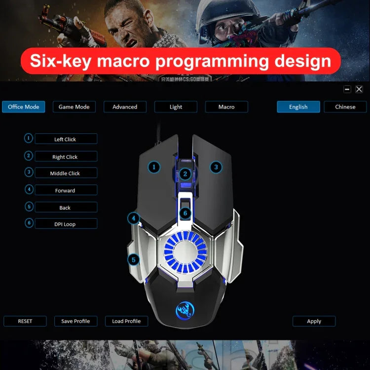 HXSJ J700 เมาส์เกมมิ่งมีสาย E-sports พร้อมไฟสีสันโปรแกรมได้, รุ่น J700