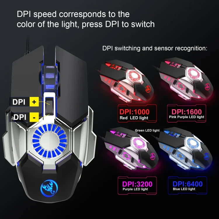 HXSJ J700 เมาส์เกมมิ่งมีสาย E-sports พร้อมไฟสีสันโปรแกรมได้, รุ่น J700
