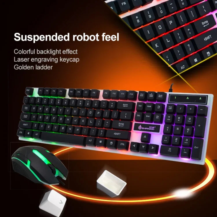 ชุดคีย์บอร์ด SHIPADOO D280 แบบกลไกมีสายพร้อมไฟ RGB และเมาส์ 3D คูล สำหรับแล็ปท็อป, พีซี, ไฟ RGB