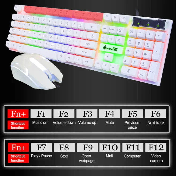 ชุดคีย์บอร์ด SHIPADOO D280 แบบกลไกมีสายพร้อมไฟ RGB และเมาส์ 3D คูล สำหรับแล็ปท็อป, พีซี, ไฟ RGB