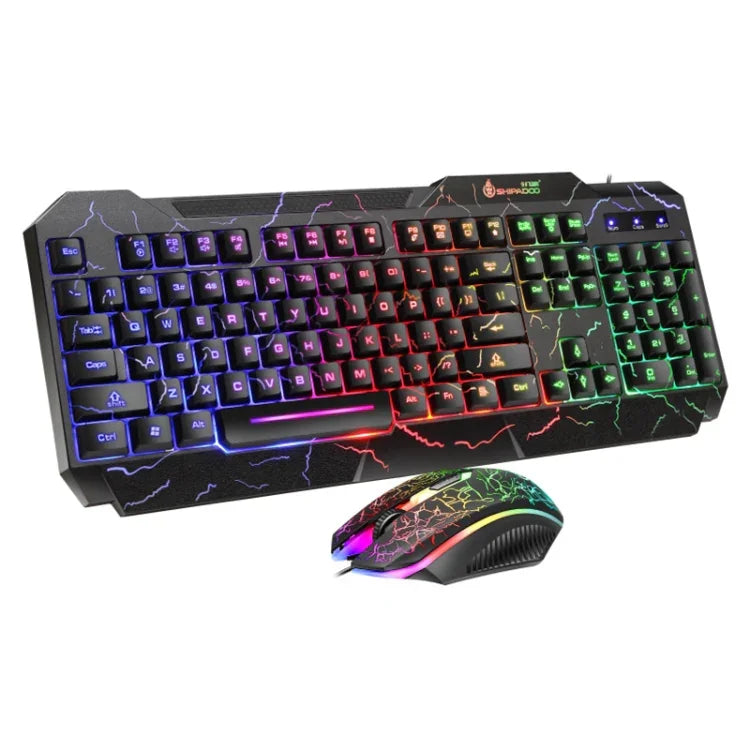 ชุดคีย์บอร์ดเกมมิ่ง SHIPADOO D620 104 ปุ่ม มีสาย พร้อมไฟ RGB สีแตก และเมาส์ สำหรับแล็ปท็อป, พีซี