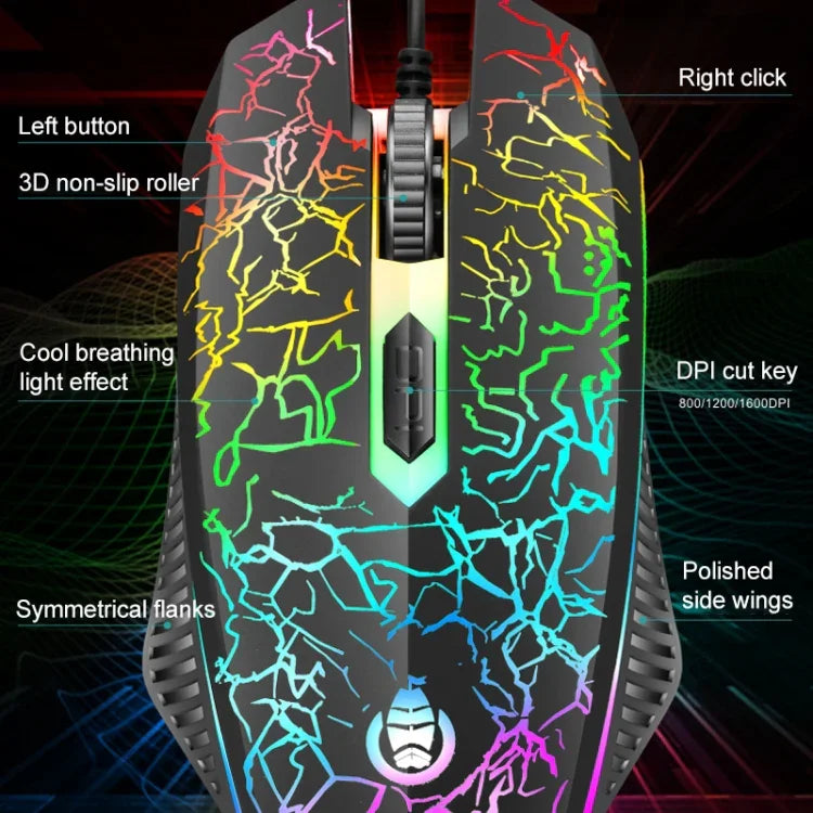 ชุดคีย์บอร์ดเกมมิ่ง SHIPADOO D620 104 ปุ่ม มีสาย พร้อมไฟ RGB สีแตก และเมาส์ สำหรับแล็ปท็อป, พีซี