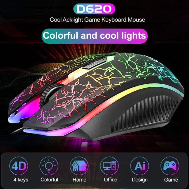 ชุดคีย์บอร์ดเกมมิ่ง SHIPADOO D620 104 ปุ่ม มีสาย พร้อมไฟ RGB สีแตก และเมาส์ สำหรับแล็ปท็อป, พีซี