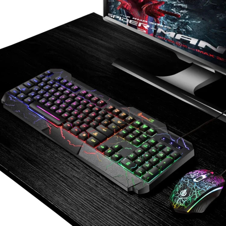 ชุดคีย์บอร์ดเกมมิ่ง SHIPADOO D620 104 ปุ่ม มีสาย พร้อมไฟ RGB สีแตก และเมาส์ สำหรับแล็ปท็อป, พีซี