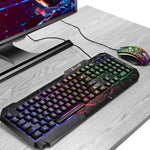 ชุดคีย์บอร์ดเกมมิ่ง SHIPADOO D620 104 ปุ่ม มีสาย พร้อมไฟ RGB สีแตก และเมาส์ สำหรับแล็ปท็อป, พีซี
