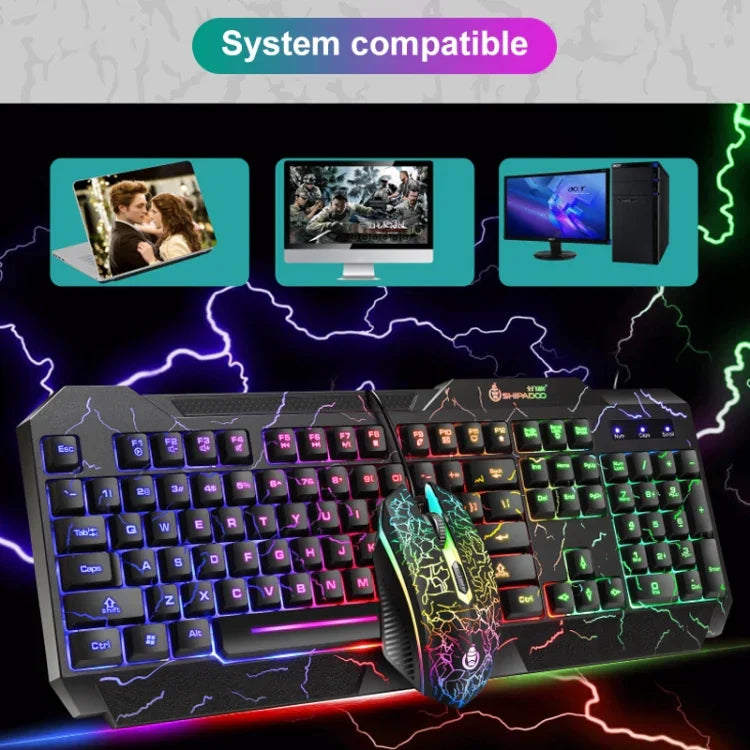 ชุดคีย์บอร์ดเกมมิ่ง SHIPADOO D620 104 ปุ่ม มีสาย พร้อมไฟ RGB สีแตก และเมาส์ สำหรับแล็ปท็อป, พีซี