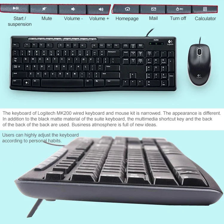 ชุดคีย์บอร์ดและเมาส์มีสาย Logitech MK200