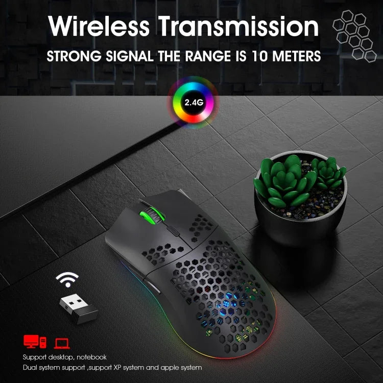HXSJ T66 เมาส์เกมมิ่งไร้สาย 7 ปุ่ม พร้อมไฟสีสันโปรแกรมได้ รุ่น T66 (สีขาว)