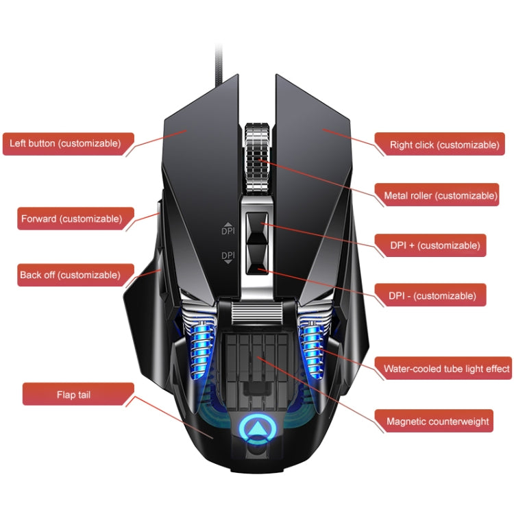 YINDIAO G10 เมาส์เกมมิ่งกลไกโลหะมีสาย 7 ปุ่ม ปรับได้ 7 โหมด 7200DPI พร้อมไฟ RGB รุ่นเวอร์ชันเสียง