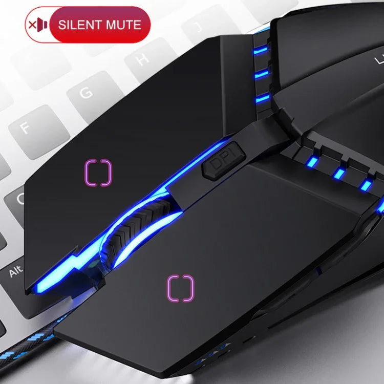 เมาส์มีสาย YINDIAO 6 ปุ่ม เกมมิ่งและออฟฟิศ USB แบบเงียบ สีดำ