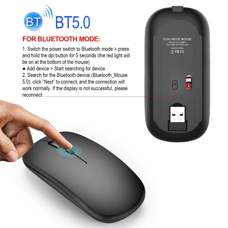 เมาส์ไร้สาย HXSJ M90 2.4GHz บางเฉียบ ชาร์จได้ แบบเงียบ สองโหมด Bluetooth สำหรับโน้ตบุ๊กและพีซี
