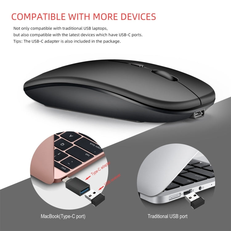 เมาส์ไร้สาย HXSJ M90 2.4GHz บางเฉียบ ชาร์จได้ แบบเงียบ สองโหมด Bluetooth สำหรับโน้ตบุ๊กและพีซี