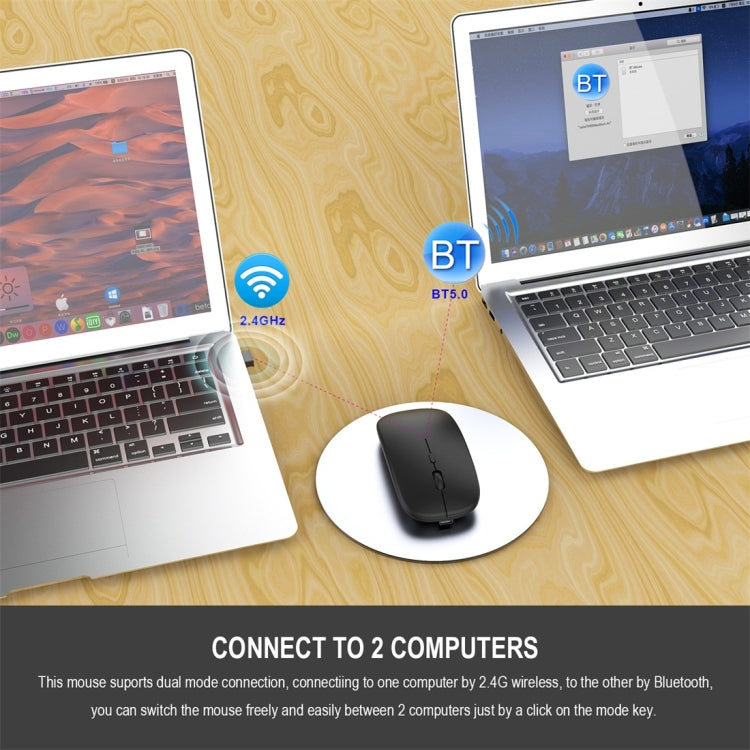 เมาส์ไร้สาย HXSJ M90 2.4GHz บางเฉียบ ชาร์จได้ แบบเงียบ สองโหมด Bluetooth สำหรับโน้ตบุ๊กและพีซี