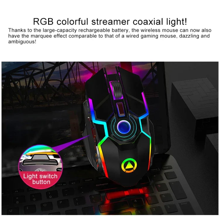 เมาส์เกมมิ่งไร้สายชาร์จได้ YINDIAO A5 2.4GHz 1600DPI ปรับได้ 3 โหมด ไฟ RGB แบบเงียบ