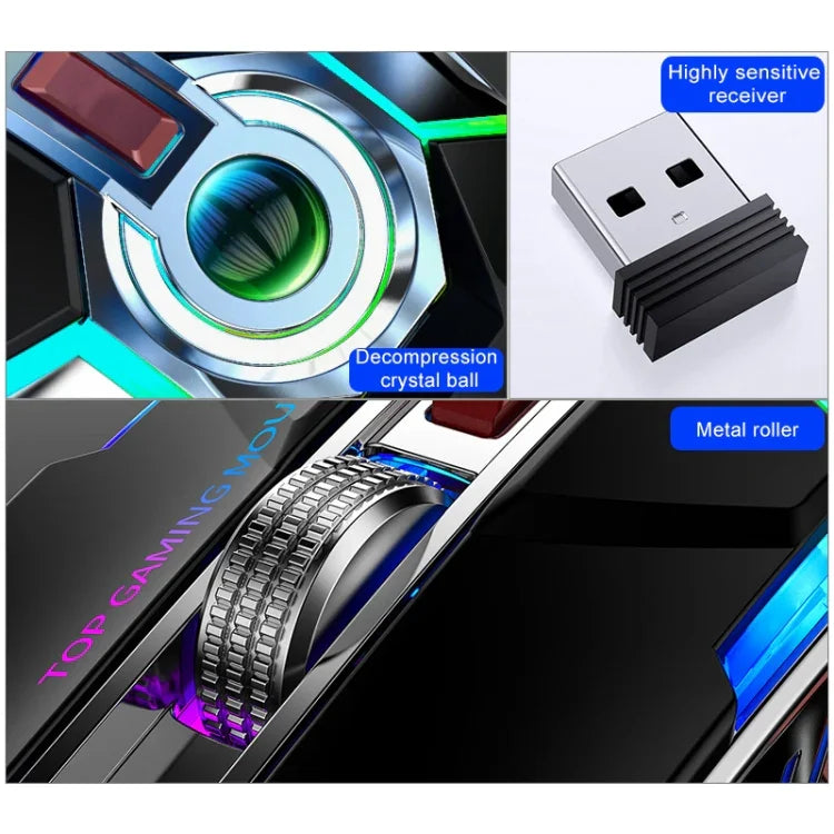 เมาส์เกมมิ่งไร้สายชาร์จได้ YINDIAO A5 2.4GHz 1600DPI ปรับได้ 3 โหมด ไฟ RGB แบบเงียบ
