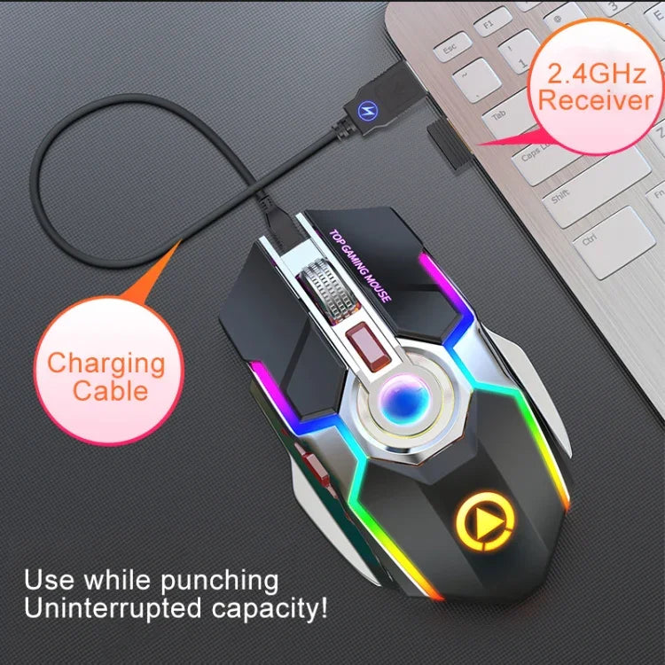 เมาส์เกมมิ่งไร้สายชาร์จได้ YINDIAO A5 2.4GHz 1600DPI ปรับได้ 3 โหมด ไฟ RGB แบบเงียบ