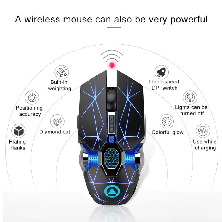 เมาส์เกมมิ่งไร้สายชาร์จได้ YINDIAO A7 2.4GHz 1600DPI ปรับได้ 3 โหมด 7 ปุ่ม ไฟ RGB แบบเงียบ