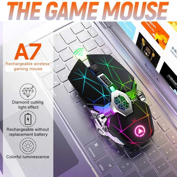 เมาส์เกมมิ่งไร้สายชาร์จได้ YINDIAO A7 2.4GHz 1600DPI ปรับได้ 3 โหมด 7 ปุ่ม ไฟ RGB แบบเงียบ