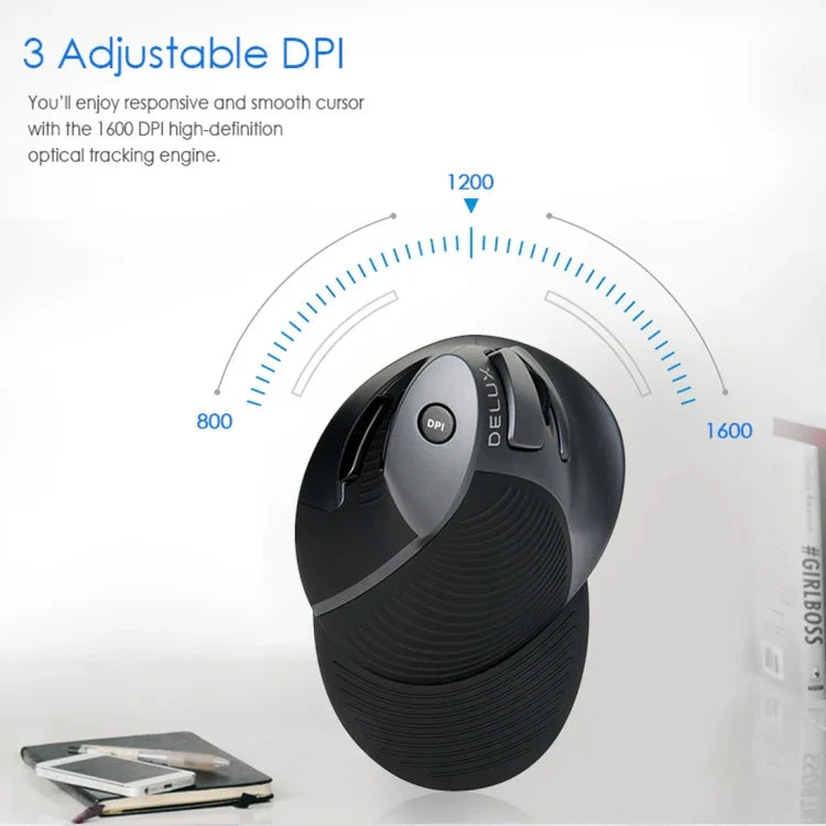 เมาส์แนวตั้งไร้สาย DELUX M618GX 1600DPI แบบออปติคอล ดีไซน์ตามหลักสรีรศาสตร์