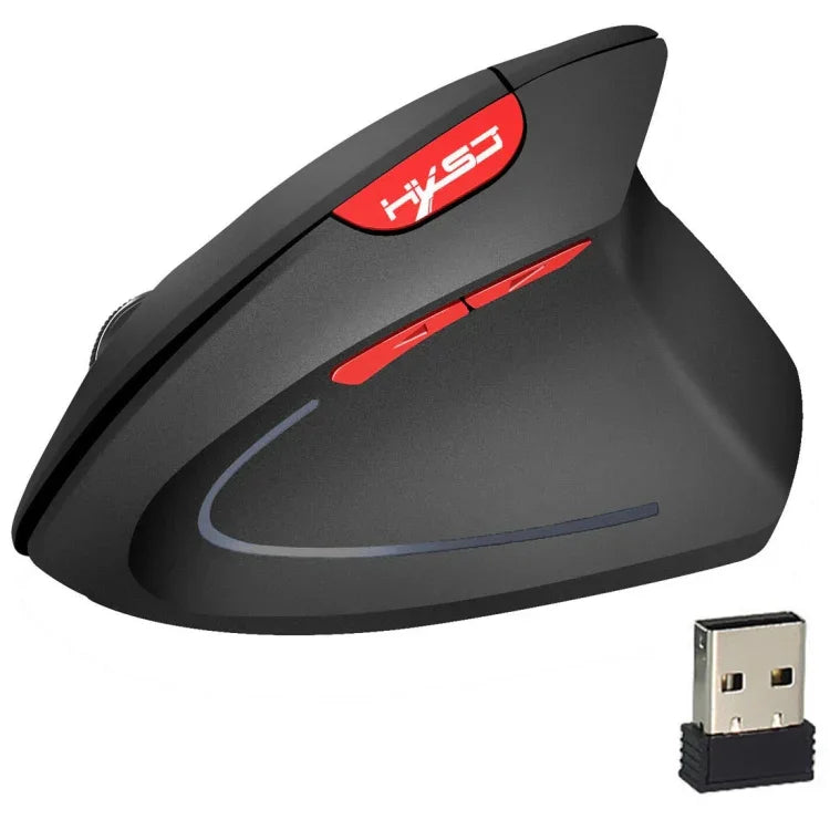 เมาส์แนวตั้งไร้สาย HXSJ T24 6 ปุ่ม 2400 DPI 2.4G พร้อมตัวรับ USB สีดำ สีเทา