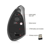 เมาส์แนวตั้งไร้สาย HXSJ T24 6 ปุ่ม 2400 DPI 2.4G พร้อมตัวรับ USB สีดำ สีเทา