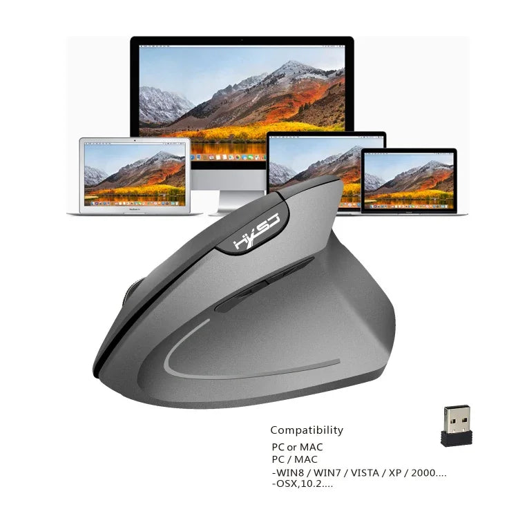 เมาส์แนวตั้งไร้สาย HXSJ T24 6 ปุ่ม 2400 DPI 2.4G พร้อมตัวรับ USB สีดำ สีเทา