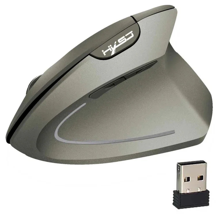 เมาส์แนวตั้งไร้สาย HXSJ T24 6 ปุ่ม 2400 DPI 2.4G พร้อมตัวรับ USB สีดำ สีเทา
